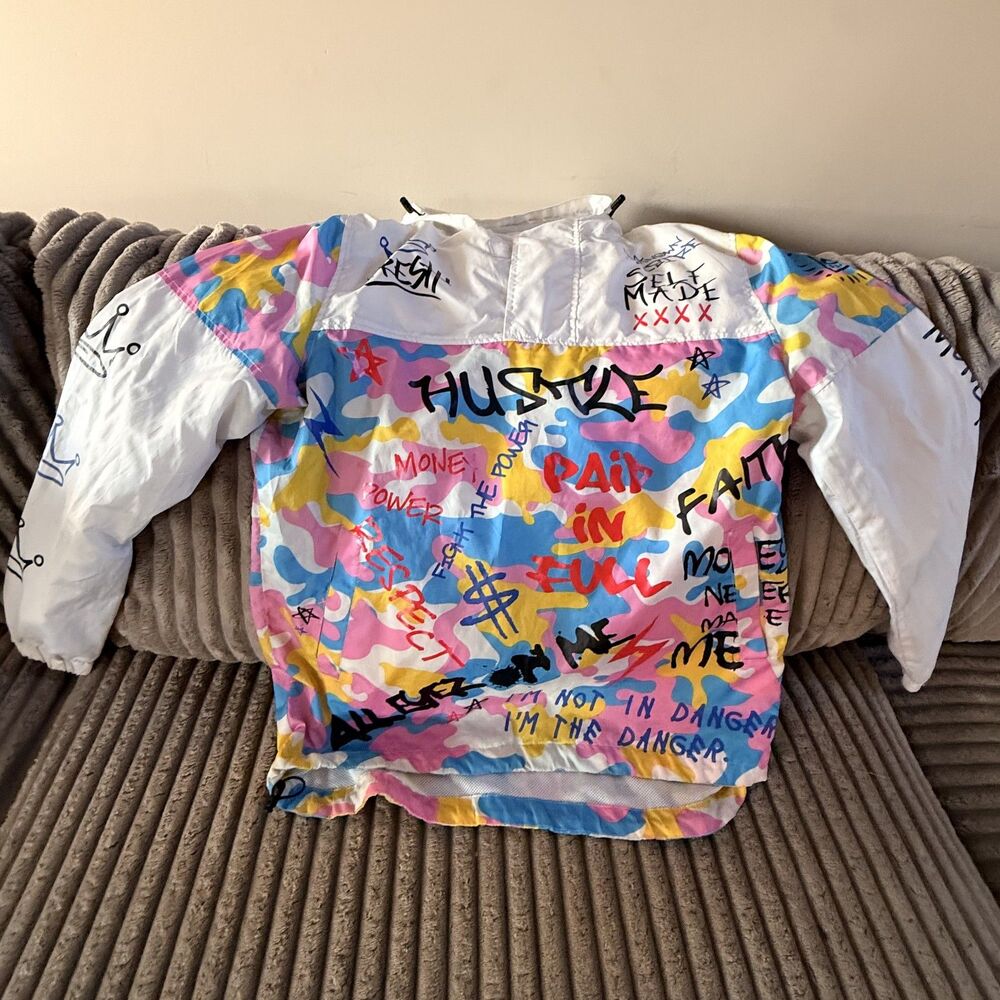 Rebel Minds Graffiti Pastel Camo Streetwear Quarter Zip Windbreaker Men’s M